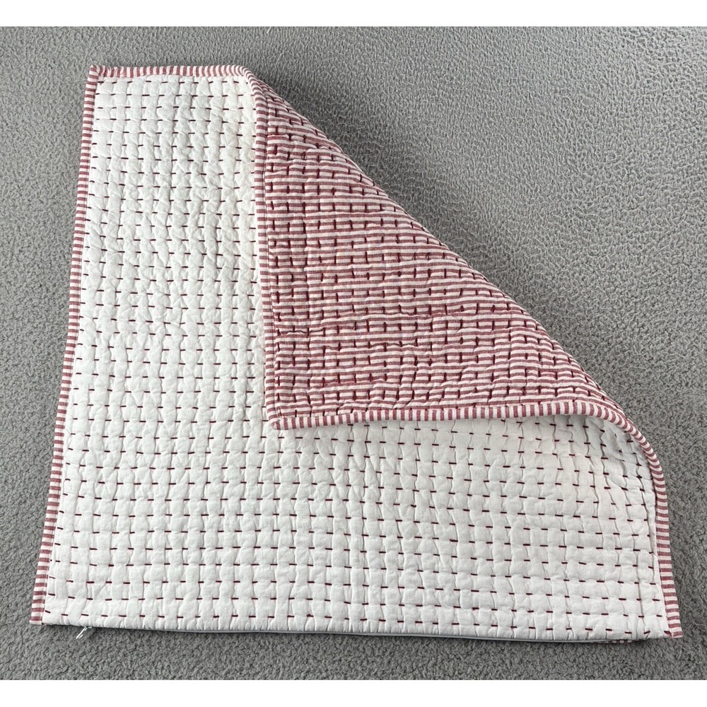 Pottery Barn Wheaton Pick-Stitch Euro Sham 26"x26" White/Berry Red Stripes